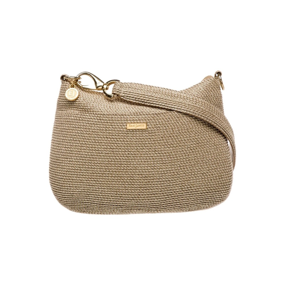 Eric Javits Squishee Metallic Gold Woven Shoulder Bag Leather Strap Retail $450